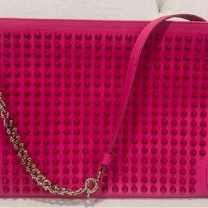 Christian Louboutin Fuchsia Studded Chain Shoulder Clutch crossbody